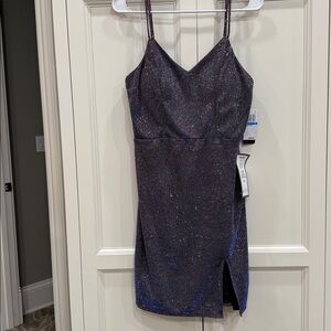 City Studio Womens Glitter Bodycon Dress, Metallic, NWT Size 9 Silver/Blue/Red
